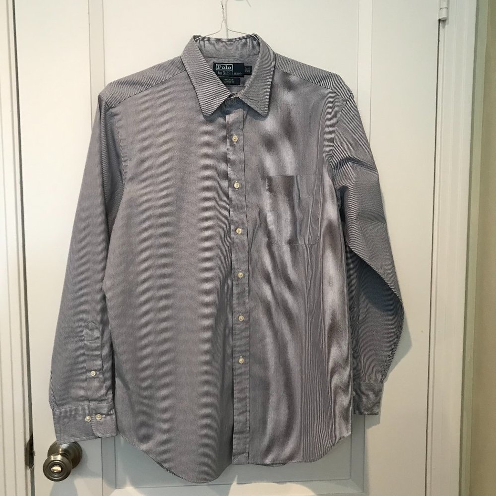 Polo Ralph Lauren Andrew Classic Fit Blue White Striped Shirt Men's L